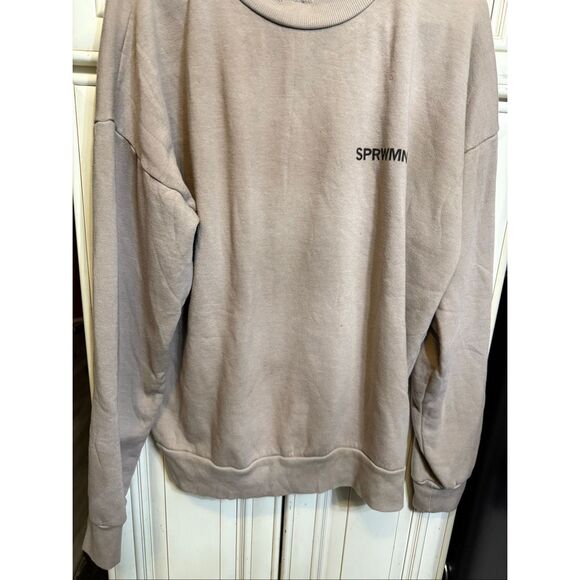 SPRWMN Women's Crew Neck Long Sleeve Fleece Lined Pullover Sweatshirt Tan XL - Picture 3 of 10